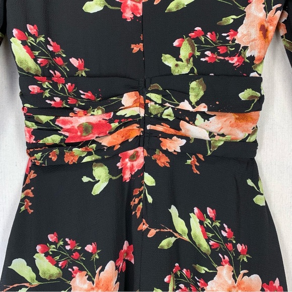 Aqua~NWT~Womens 3/4 Sleeve Deep V-Neck Black Feminine Floral Mini Dress~Sz XS‎ - Picture 10 of 15